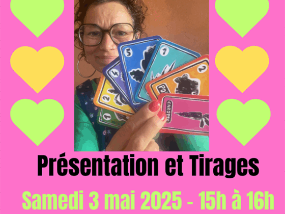 Affiche pour ma présentation du Grand Oracle des 7 Familles, à la boutique de jeux de société: La Mine des Meeples à Ganges